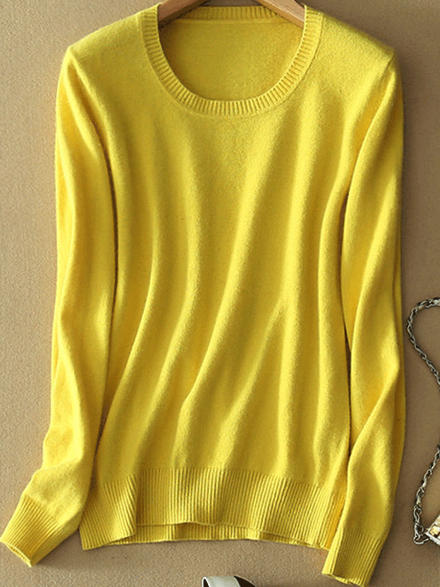 Cashmere Knit Women's Round Neck Slim Short Paragraph Pullover Shirt