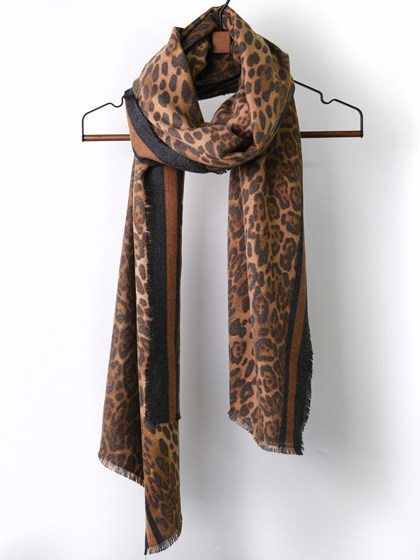 Leopard Stitching Fringe Print Scarf
