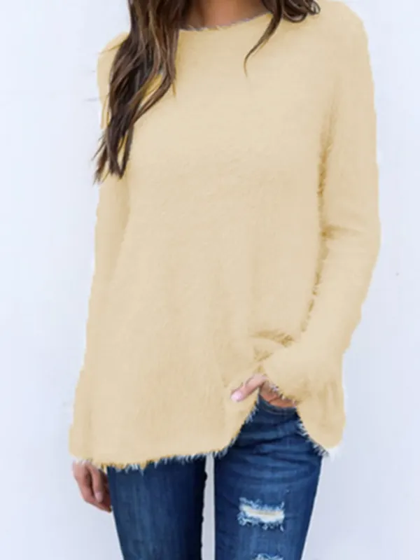 Round Neck Plain Sweaters - Oasisjoy.com 