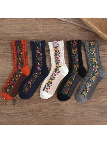 Retro Ethnic Flower Embroidery Socks