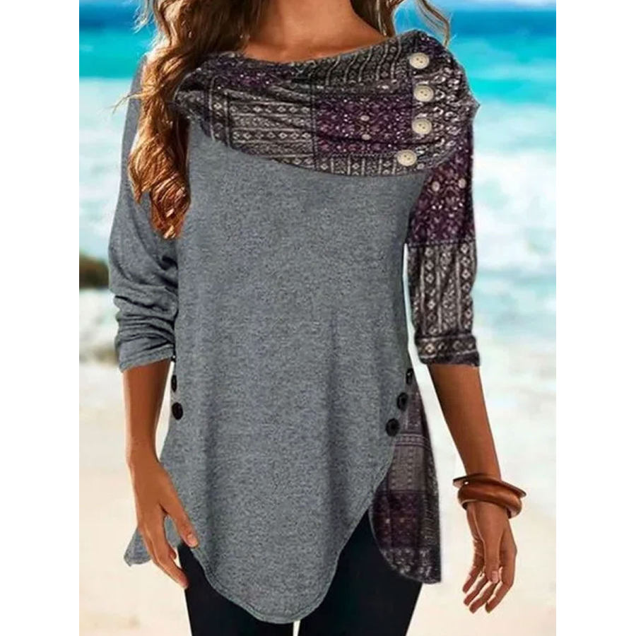 

Casual Loose Retro Printed Long-sleeved T-shirt