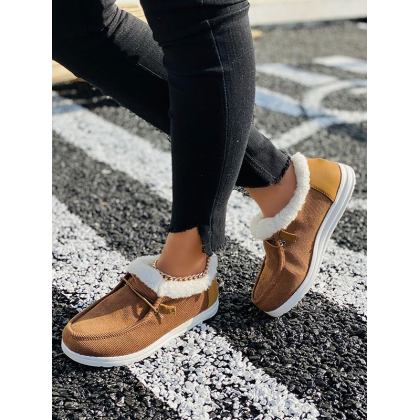 Round Toe Corduroy Plush Lined Snow Booties