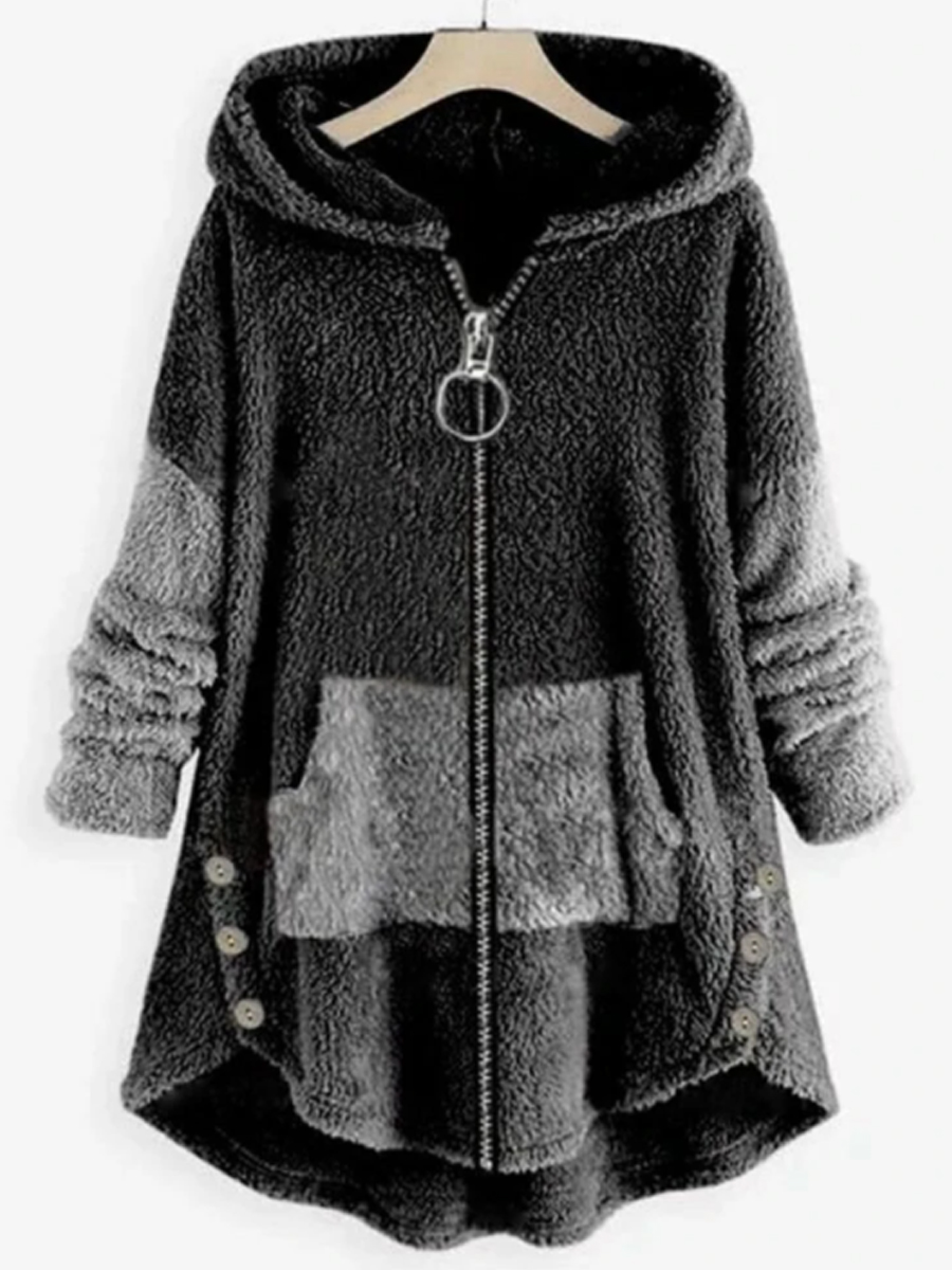 Contrasting Hooded Zipper Warm Chic Coat