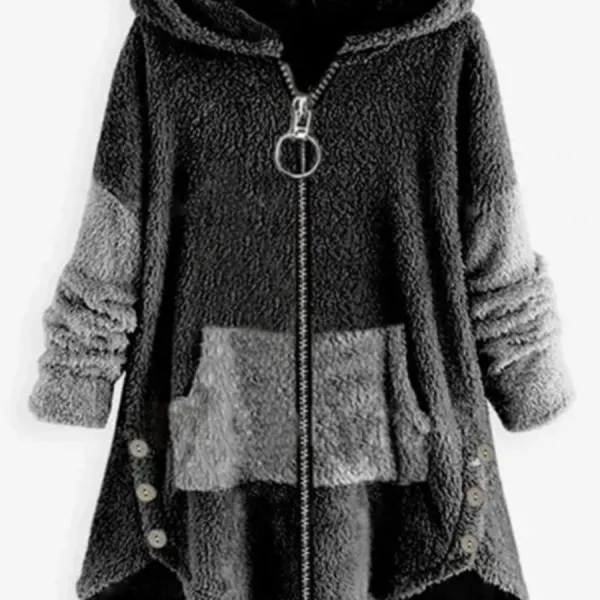 Contrasting Hooded Zipper Warm Coat - Cotosen.com