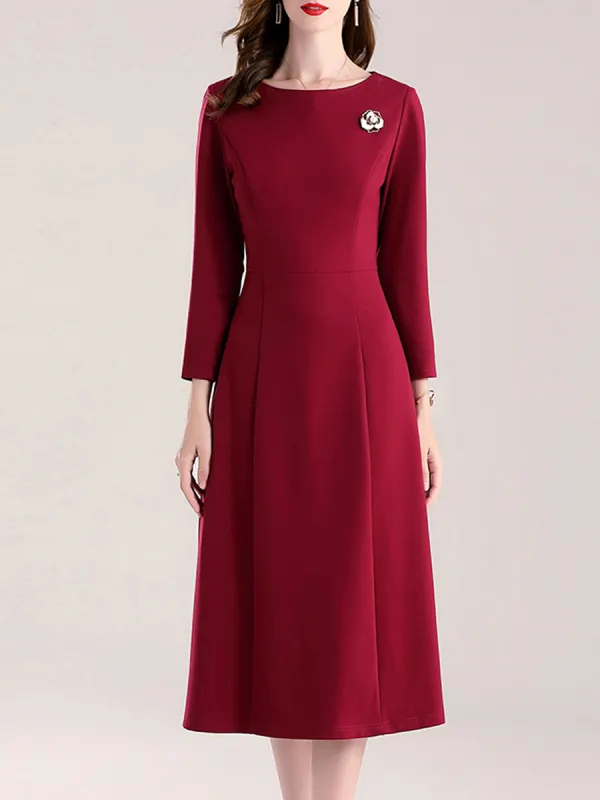 Elegant Solid Color Mid-length A-line Dress - Minicousa.com 
