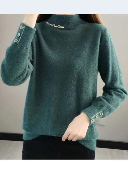 Ladies' Imitation Sable Half Turtleneck Sweater And Knit