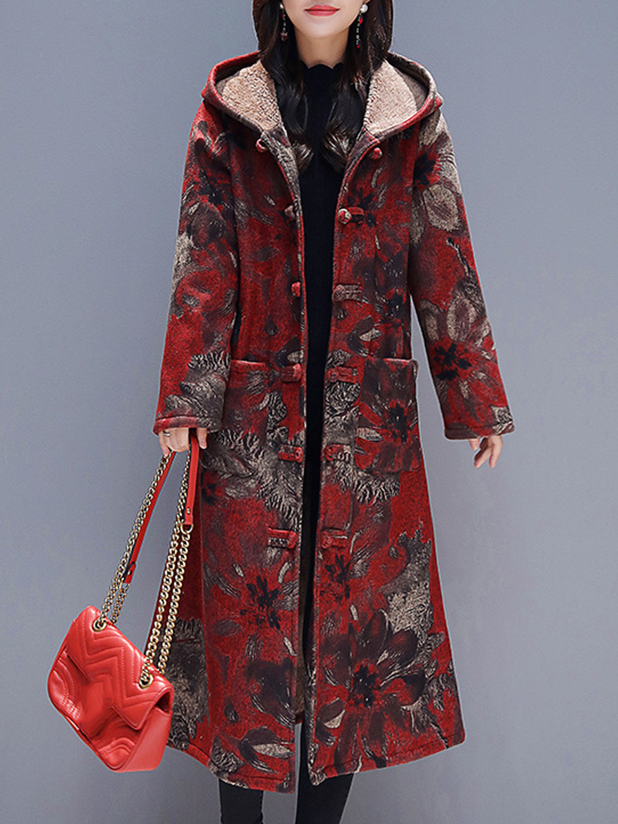 Fall/Winter Thicken Long Vintage Loosen Printed Coat