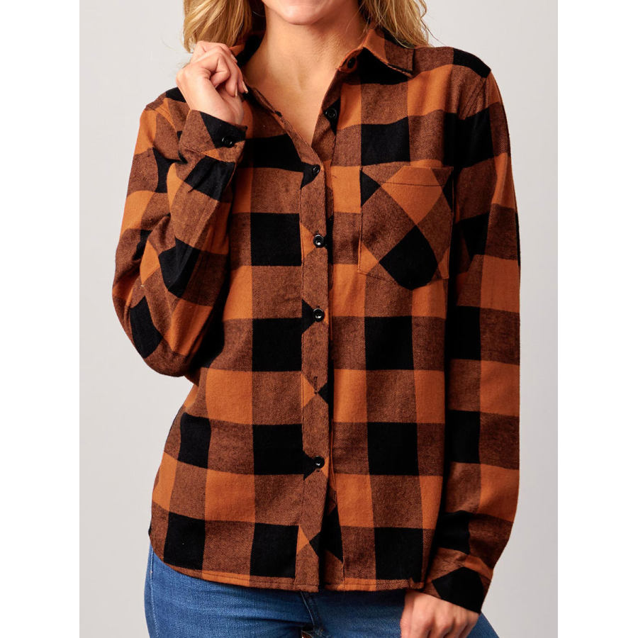 

Check Print Lapel Long Sleeve Casual Blouse