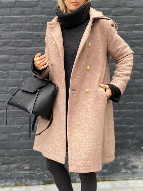 Casual Button And Hoodie Woollen Coat - Realyiyi.com 