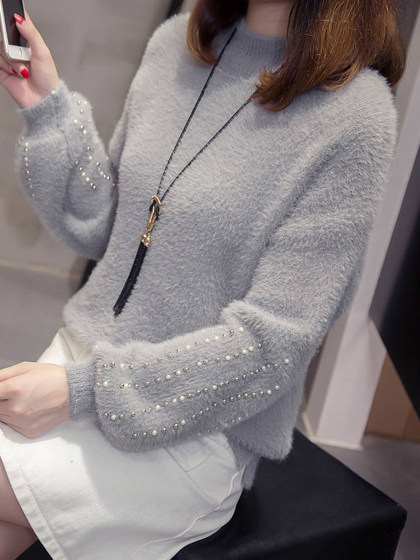 Winter Fashion And Elegant Long Sleeve Mink Velvet Fall/winter Sweater