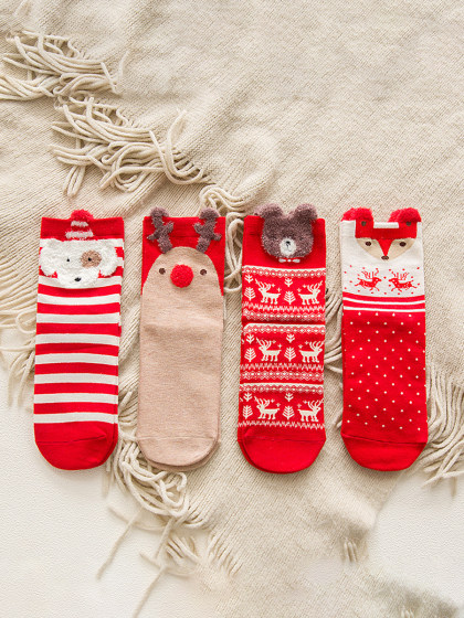 Christmas Female Socks, Big Red Socks, Three-dimensional Cartoon Christmas Socks, Cute Elk