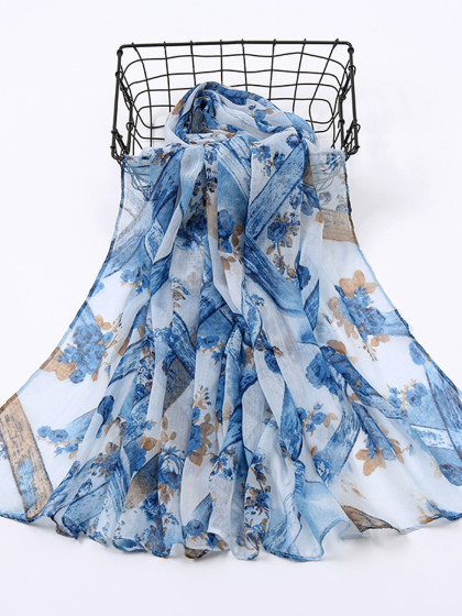 Women's Floral Print Cotton And Linen Scarf