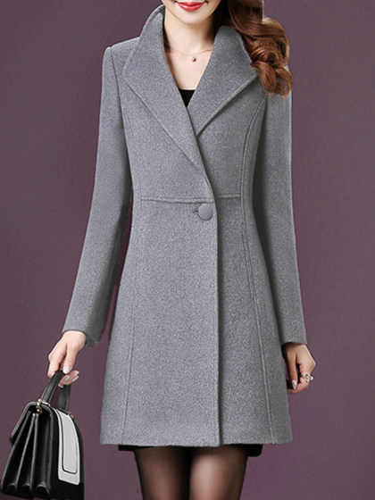 Casual Pure Color Lapel Overcoat