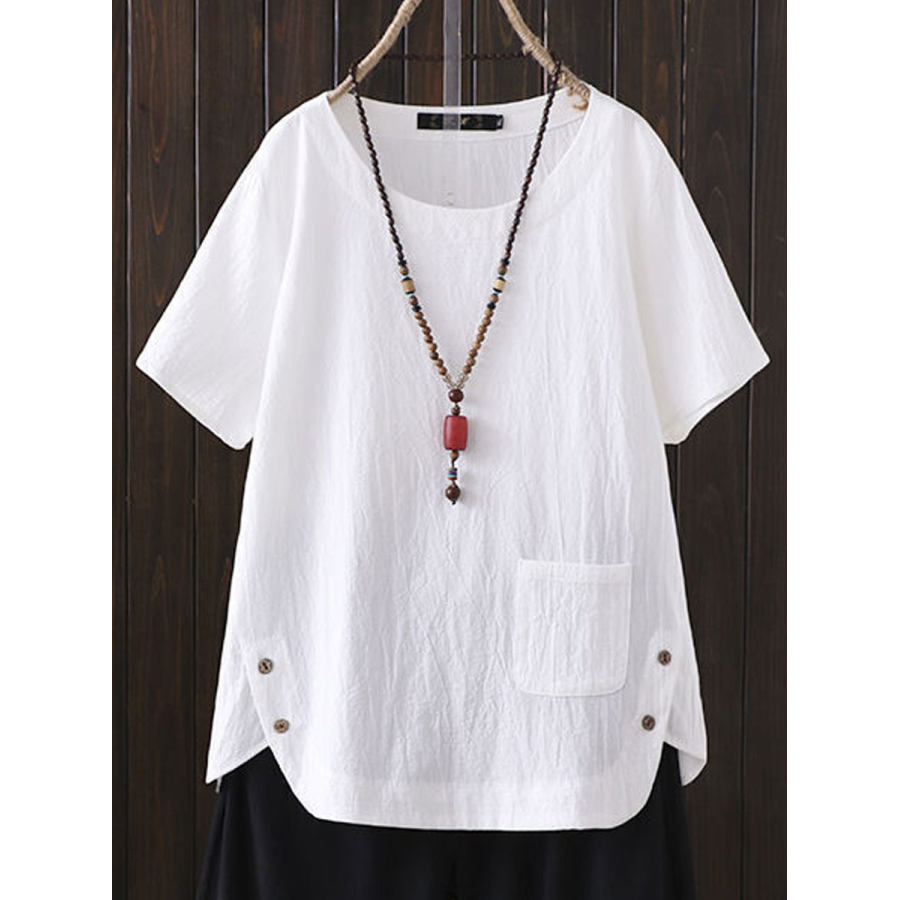 

Cotton And Linen Solid Color Short-sleeved Blouse