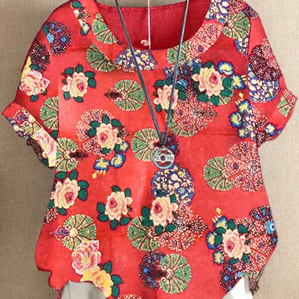 Casual Round Neck Printed Blouse - Kalesafe.com 
