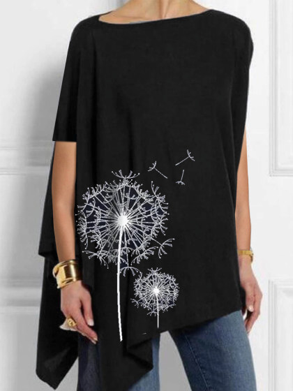 Round Neck Casual Plain Loose Fitting Short Sleeve T-shirt