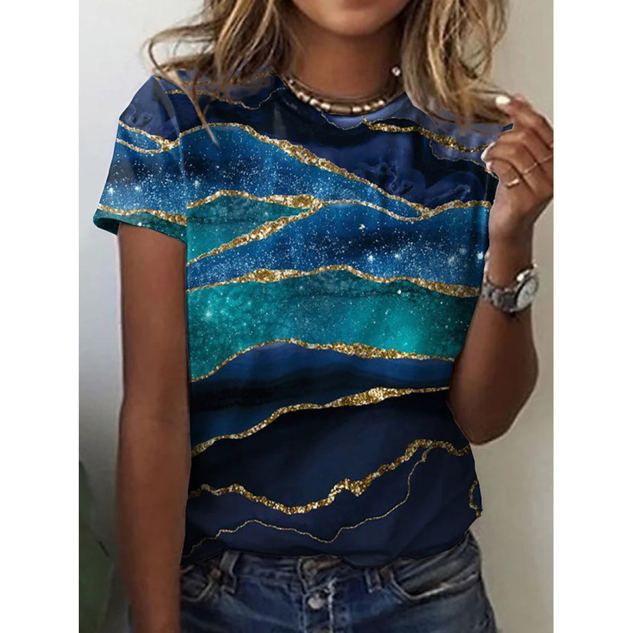 

Women's Abstract Painting Round Neck Basic T-shirt