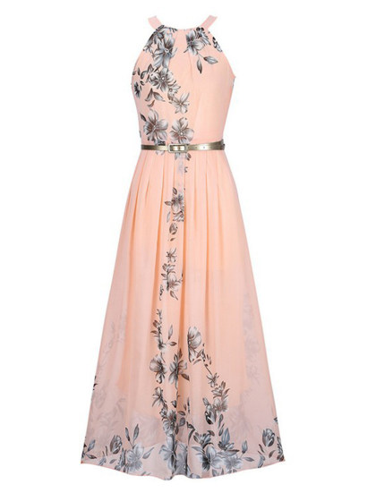 Halter Belt Floral Printed Maxi Dress
