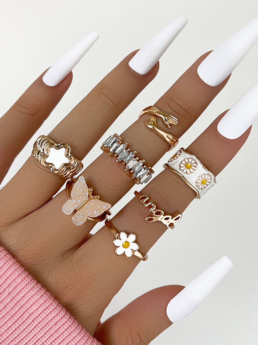 Sweet Rhinestone Seven Piece Rings