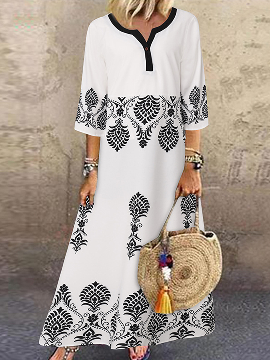 Summer Casual Short Sleeve Printed Maxi Dress