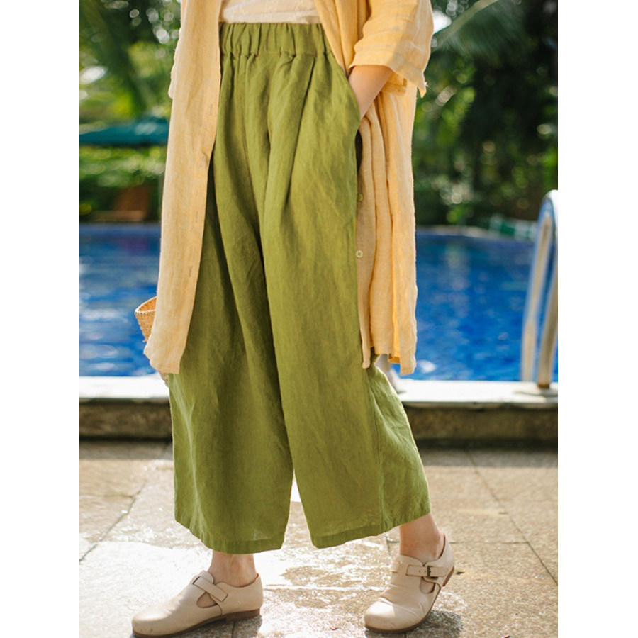 

Loose Vintage Solid Color Cotton Linen Wide Leg Pants