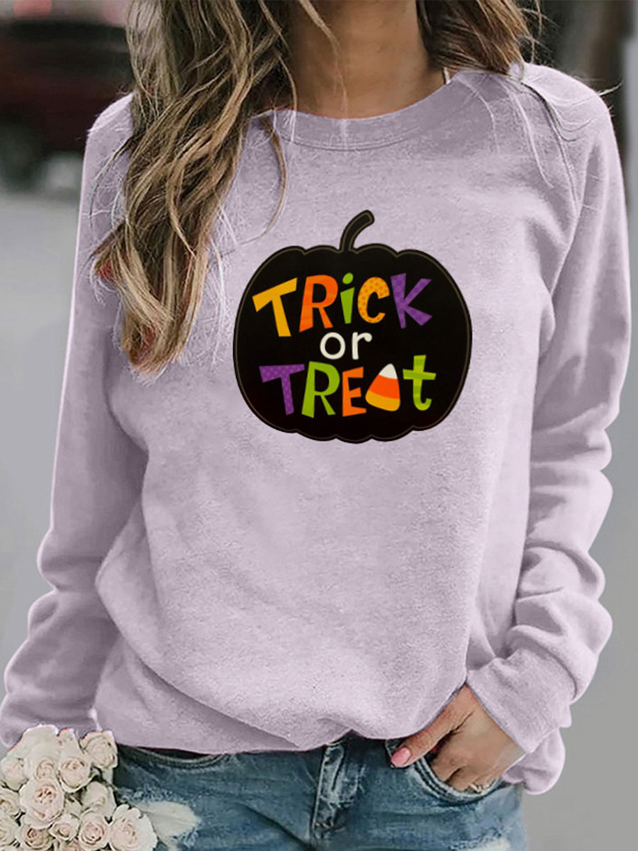 Round Neck Casual Loose Pumpkin Alphabet Print Sweatshirt