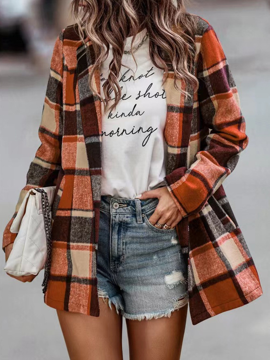 Fall/Winter Loose Check Printed Long Sleeve Jacket Cardigan