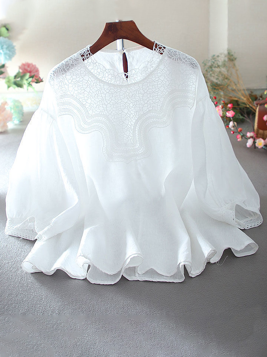 Cotton And Linen Loose Casual Round Neck Blouse