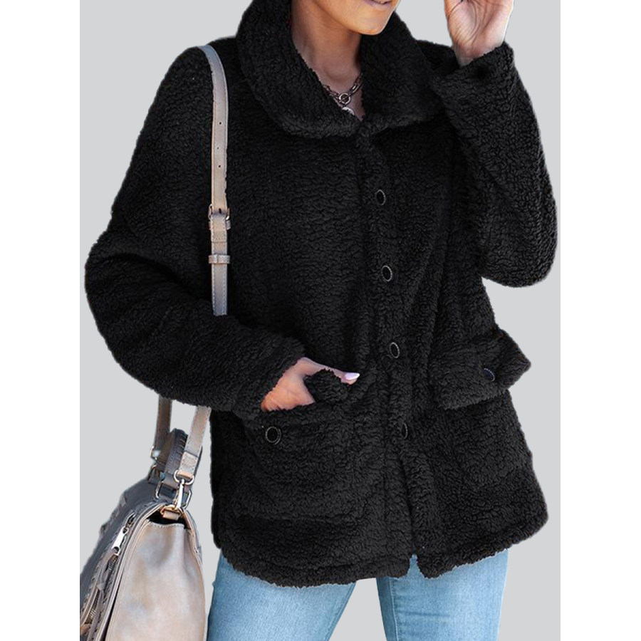 

Loose Casual Solid Color Thermal Teddy Long Sleeve Coat
