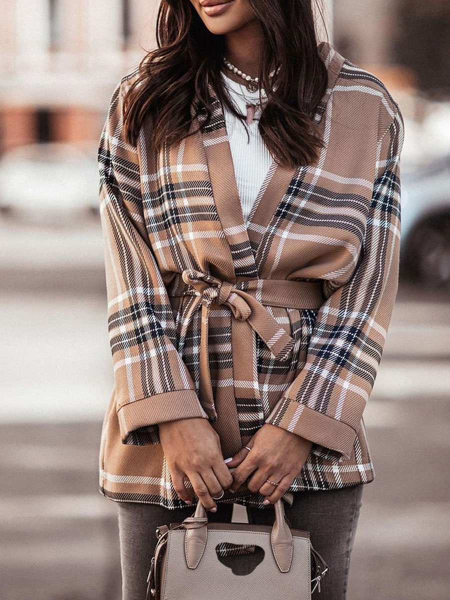 Long sleeve Plaid Lace up Jacket
