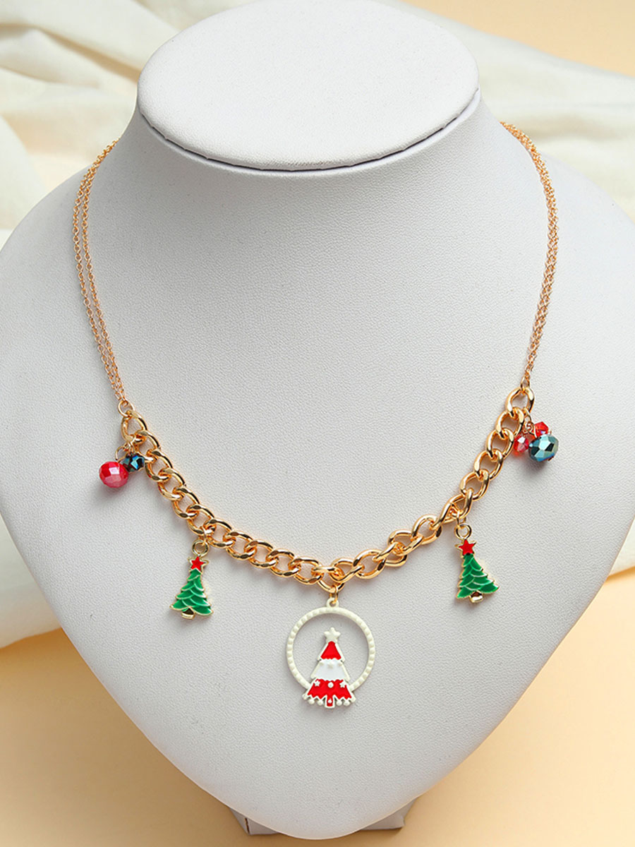 Colorful Christmas Tree Patchwork Pendant Necklace