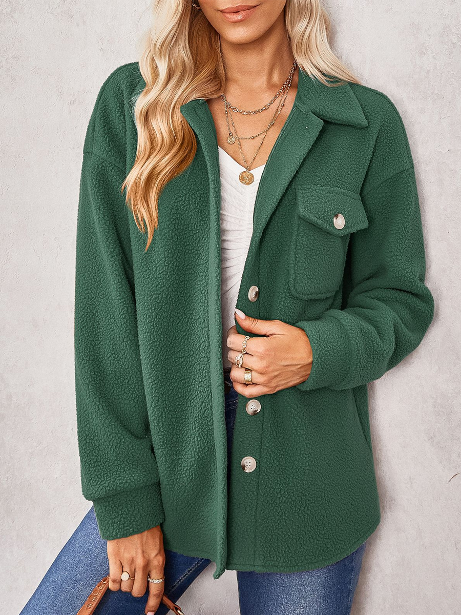 Casual Solid Color Lapel Plush Loose Jacket