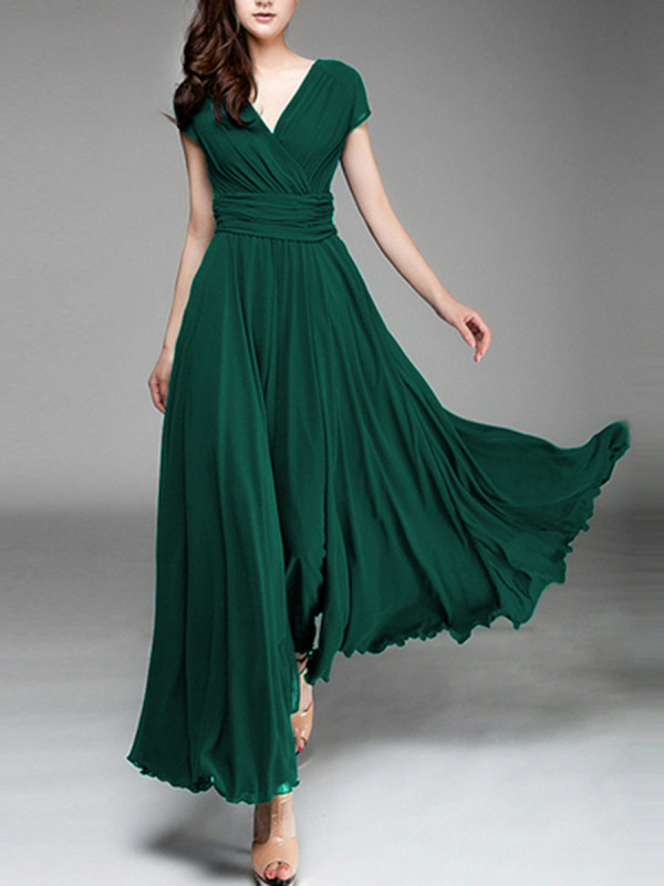 V-Neck Plain Maxi Dress
