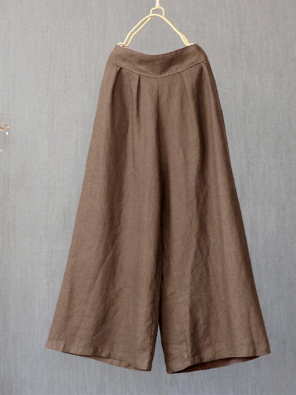 Fashionable simple loose solid color cotton and linen wide-leg pants
