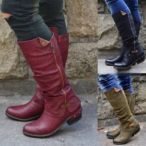 Distressed Chunky Round Toe Boots