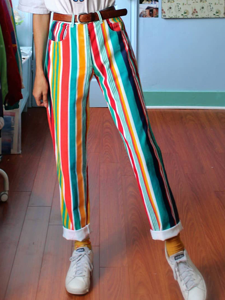 multicolor striped jeans