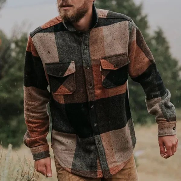 Classic stand collar single breasted checked pocket coat - Leanarea.chimpone.com 