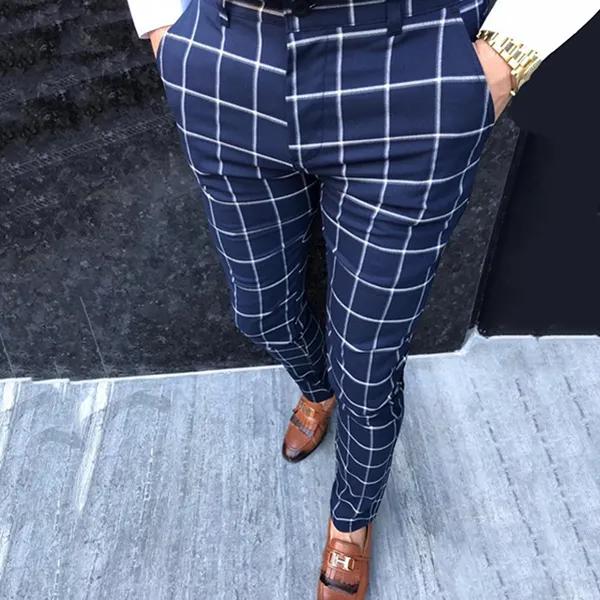 Fashion Men's High-Waisted Plaid Casual Pants - Leanarea.chimpone.com 