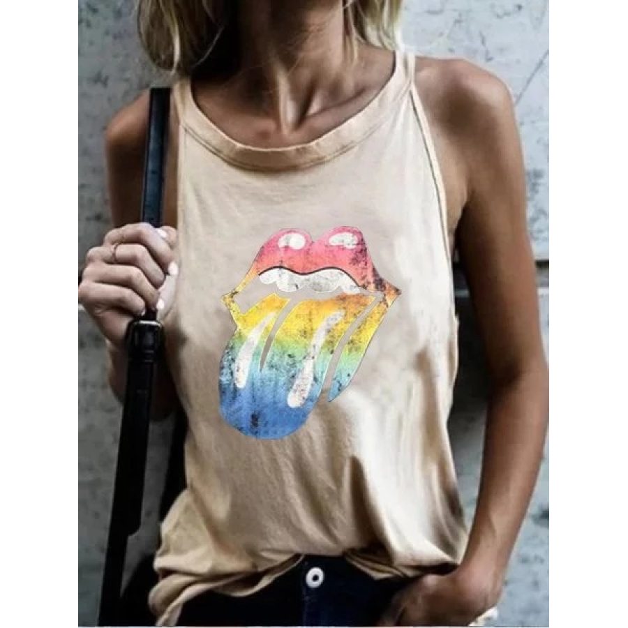 

Leisure Round Collar Sleeveless Printed Loose T-Shirt
