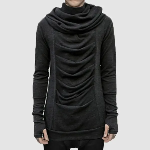 Casual Mens Ruched Solid Color Long Sleeve T-Shirt - Annafile.chimpone.com 