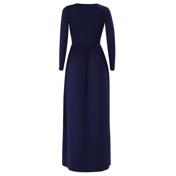 Round Neck Plain Maxi Dress - Veveeye.com