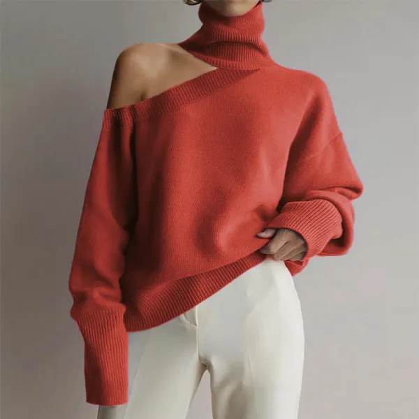Stylish Off Shoulder High Neck Pure Color Sweater - Leanarea.chimpone.com 