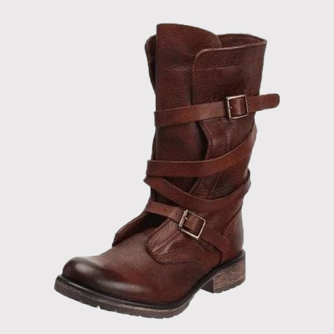 Comfortable thick heel low heel belt buckle mid tube womens boots