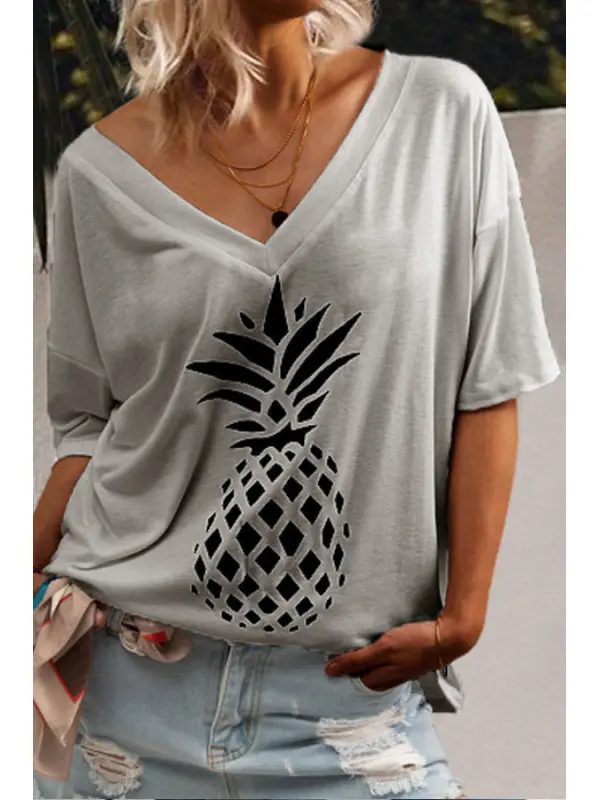 V Neck Short Sleeve Printed T-shirt - Luvyle.chimpone.com 