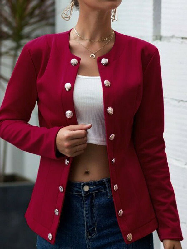 

Fashion solid color double-breasted blazer