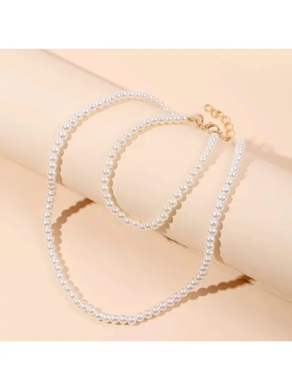 Simple Pearl Necklace Clavicle Chain Bracelet Set - Funluc.com 