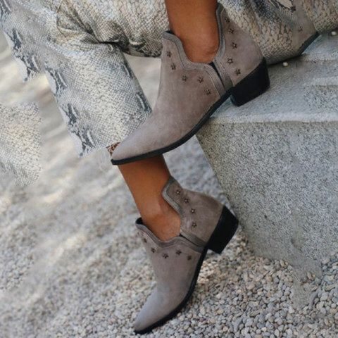 Brief Women Rivet Pointed Toe Mid Heel Boots