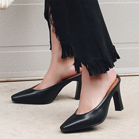 Womens Casual Pure Color Square Toe High Heels