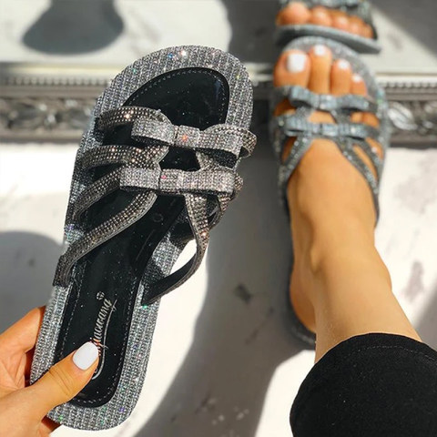 Womens rhinestone Summer Bow Flat Sandals
