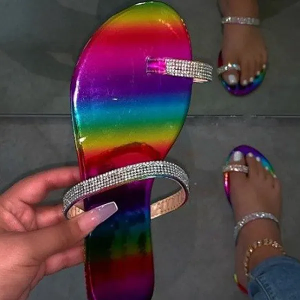 Flat Rhinestone Slippers - Leanarea.chimpone.com 